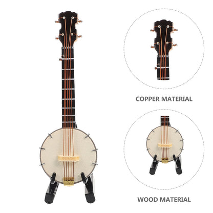 Banjo Miniature Ornament Model Small Stand Guitar Mini Tree Hanging Musicalinstrument Decoration Instruments Simulation Decor