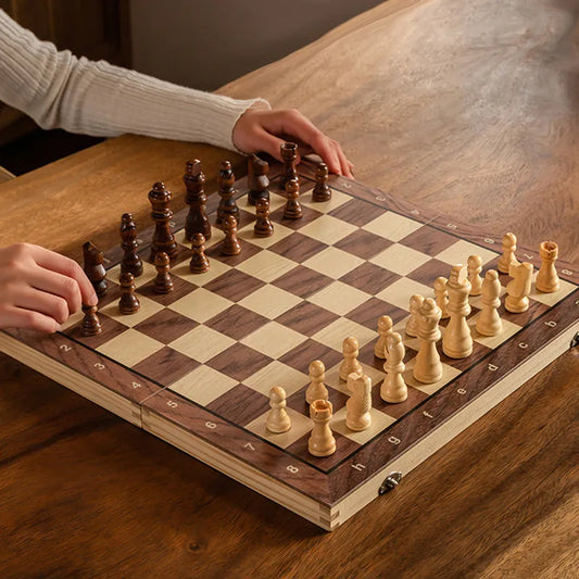 Magnetic Foldable Portable Solid Wood Chess Board - Educational Games for Students and Kids