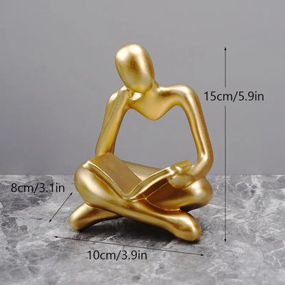 Resin European Abstract Reading Character Figurines Sculpture Thinker Statue Home Office Study Room Desktop Decor Accessories