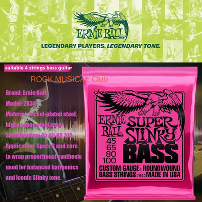 Ernie Ball Bass Strings Hybrid Slinky Round Wound For 4 String 2832 Regular Slinky 45-130 For 5 String 2836  Electric Bass