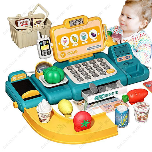 Simulation Supermarket Cash Register Game Toy Electronic Pretend Play House Toys Puzzle Weighing Machine Transmitter Kids Toy