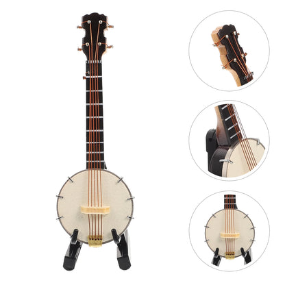 Banjo Miniature Ornament Model Small Stand Guitar Mini Tree Hanging Musicalinstrument Decoration Instruments Simulation Decor