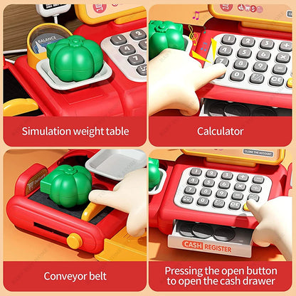 Simulation Supermarket Cash Register Game Toy Electronic Pretend Play House Toys Puzzle Weighing Machine Transmitter Kids Toy