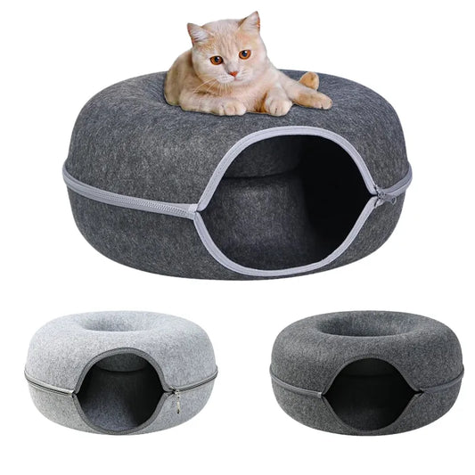 Funny Donut Cat Bed Pet Cat Tunnel Interactive Game Toy Cat Bed Dual-use Indoor Toy Kitten Sports Equipment Cat Training Toy Cat House
