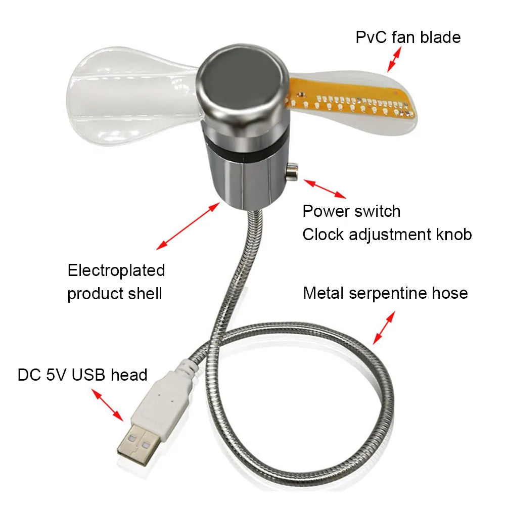 TimeTide USB Clock Fan .Hand Fan Real Time Temperature Display