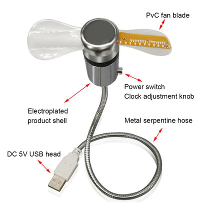 TimeTide USB Clock Fan .Hand Fan Real Time Temperature Display