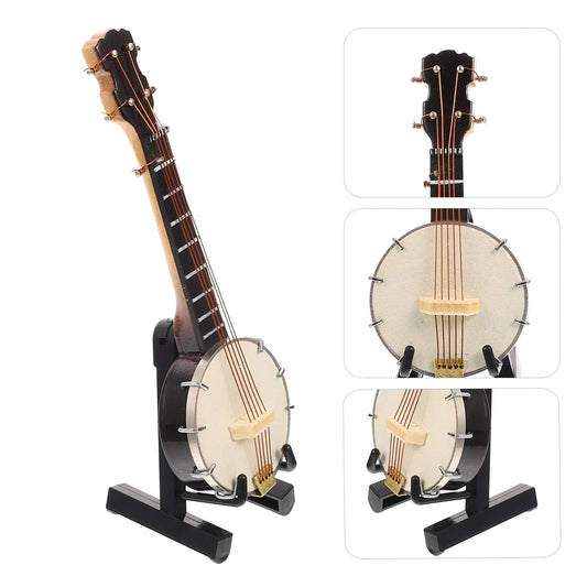 Banjo Miniature Ornament Model Small Stand Guitar Mini Tree Hanging Musicalinstrument Decoration Instruments Simulation Decor