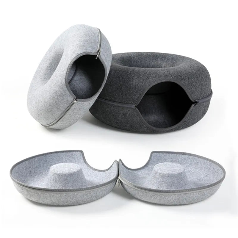 Funny Donut Cat Bed Pet Cat Tunnel Interactive Game Toy Cat Bed Dual-use Indoor Toy Kitten Sports Equipment Cat Training Toy Cat House