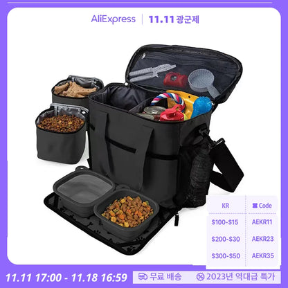 Outdoor Dog Organizer Bag With Bowl Set Traveling Storage Bag Large Multi-Function Pockets Pet Food Container Bag Dog Backpack