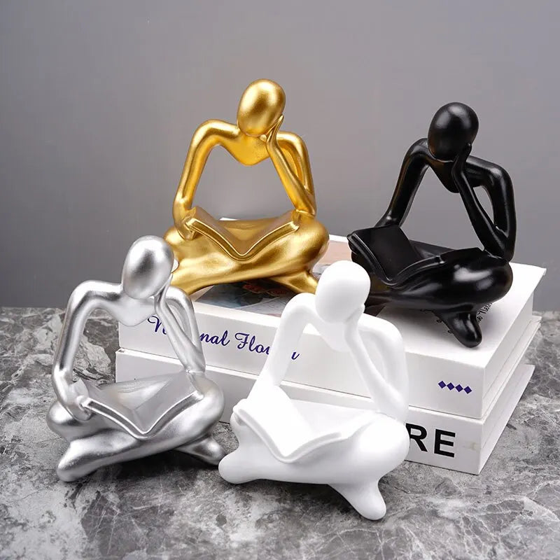 Resin European Abstract Reading Character Figurines Sculpture Thinker Statue Home Office Study Room Desktop Decor Accessories