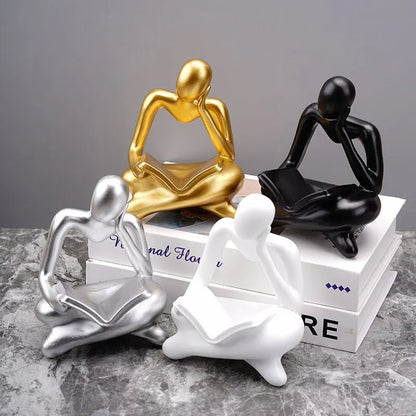 Resin European Abstract Reading Character Figurines Sculpture Thinker Statue Home Office Study Room Desktop Decor Accessories