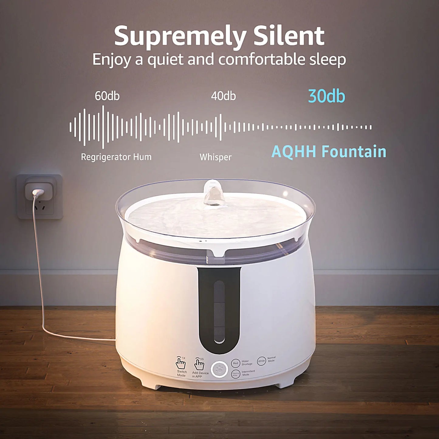 Water Fountain with Wireless Pump Pet Water Fountain for Cats Inside Automatic Smart Fountain App Control Easy Cleaning