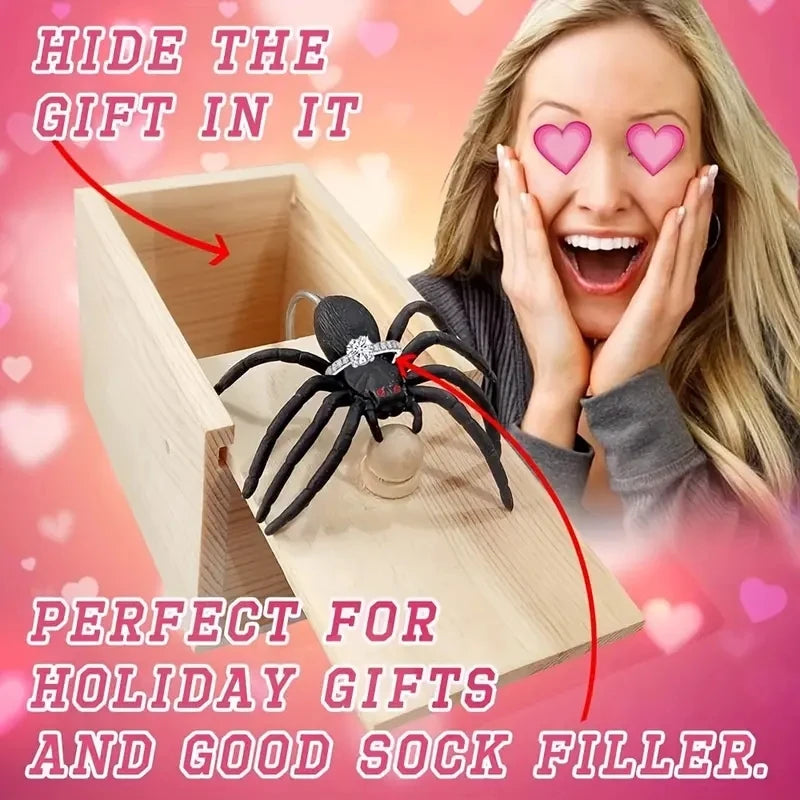 New Trick Spider Funny Scare Box Wooden Hidden Box Quality Prank Wooden Scare Box Fun Game Prank Trick Friend Toy Halloween Gift