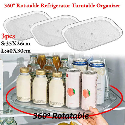 3pcs Clear Rectangle Turntable For Refrigerator 360° Rotatable Turntable Organizer Rack Non-Skid Storage Rack For Kitchen Cabine